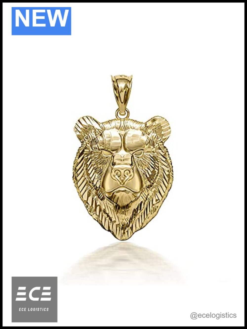 10K Gold Viking Bear Head Pendant Amulet Norse Slavic Jewelry Charm